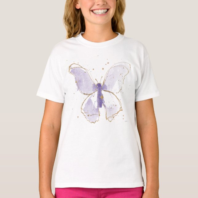 Lavendel Wasserfarbenschmetterling T-Shirt (Vorderseite)