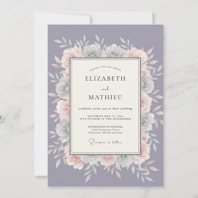 Lavendel-Weichblüten-Hochzeit Einladung (Vorderseite)