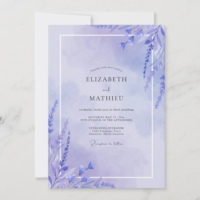 Lavendel-weiche florale Hochzeit Einladung (Vorderseite)