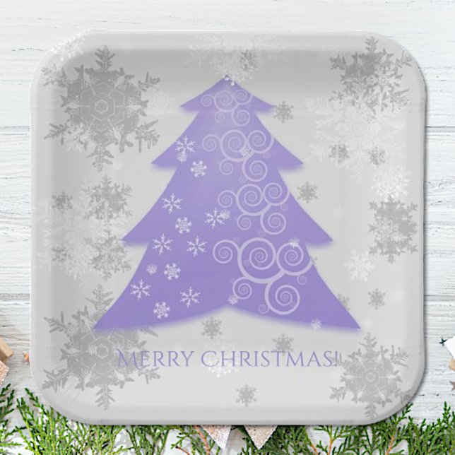 Lavendel Weihnachtsbaumplatte Pappteller (Lavender Festive Christmas Tree Paper Plates)