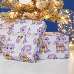 Lavendel-Weihnachtslaternen-Baby-Drache  Geschenkpapier