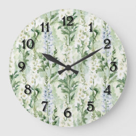 Lavendel-weiße Rittersporn-Blüten   Große Wanduhr