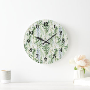 Lavendel-weiße Rittersporn-Blüten Große Wanduhr