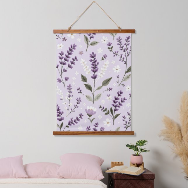 Lavendel Whispers - Botanisches Stickmauerband Wandteppich Mit Holzrahmen (Schlafzimmer)