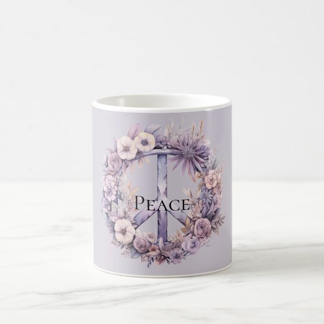 Lavendel White Floral Peace Sign Kaffeetasse (Mittel)