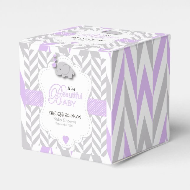 Lavendel, White Gray Elephant Babydusche 2 Geschenkschachtel (Vorderseite)