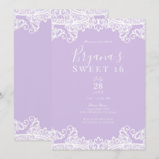 Lavendel & White Lace Elegant Sweet 16 Party Einladung