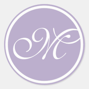 Lavendel White Monogram Runder Aufkleber