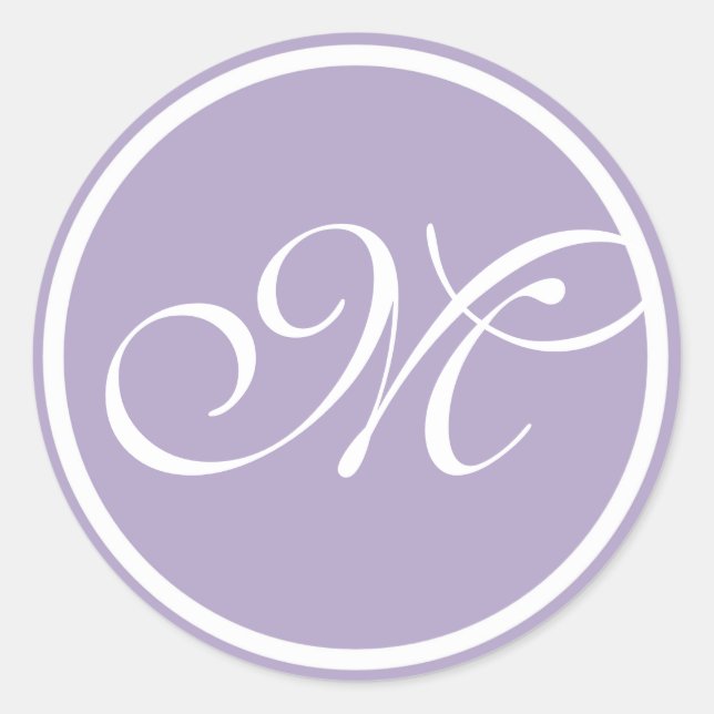 Lavendel White Monogram Runder Aufkleber (Vorderseite)