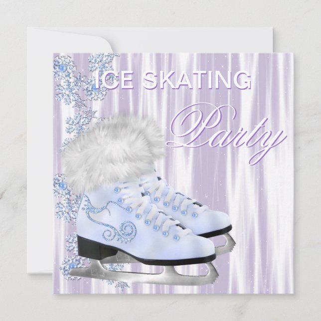 Lavendel White Snowflakes Skate Ice Skaten Party Einladung (Vorderseite)
