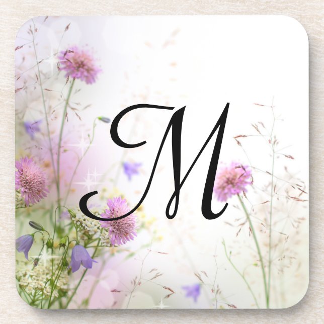 Lavendel Wild Blume Monogram Drink Untersetzer (Vorderseite)