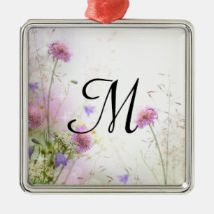 Lavendel Wild Blume Monogramm Erstbearbeitung Silbernes Ornament