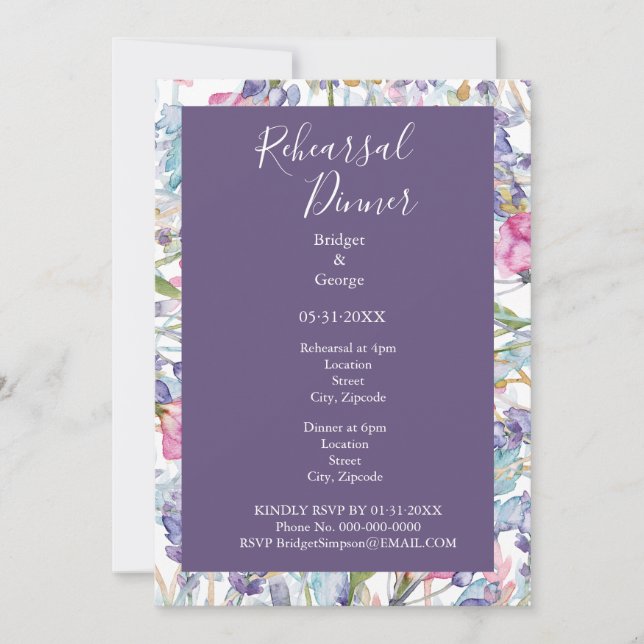 Lavendel Wildblume Grünpflanzen Probe Einladung (Vorderseite)