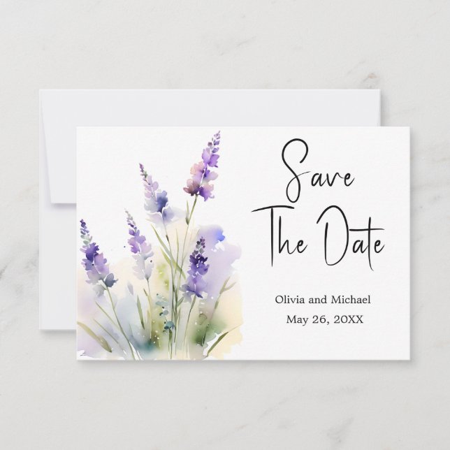 Lavendel-Wildblume Hochzeit Speichern Sie die Datu RSVP Karte (Vorderseite)