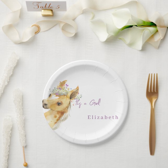 Lavendel Wildblume Pony Es ist eine Girl Baby Dusc Pappteller (Hochzeit)