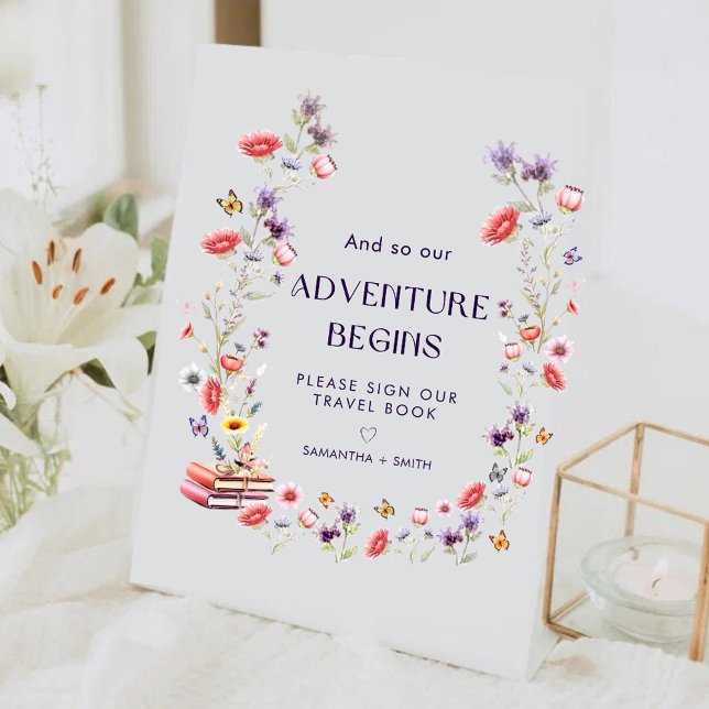 Lavendel-Wildblume Unser Abenteuer Beginnt Schild (Mark the start of forever with this elegant wildflower Our Adventure Begins sign.)