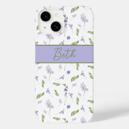 Lavendel-Wildblumen-Aquarell-Blumen-Monogramm Case-Mate iPhone 14 Hülle
