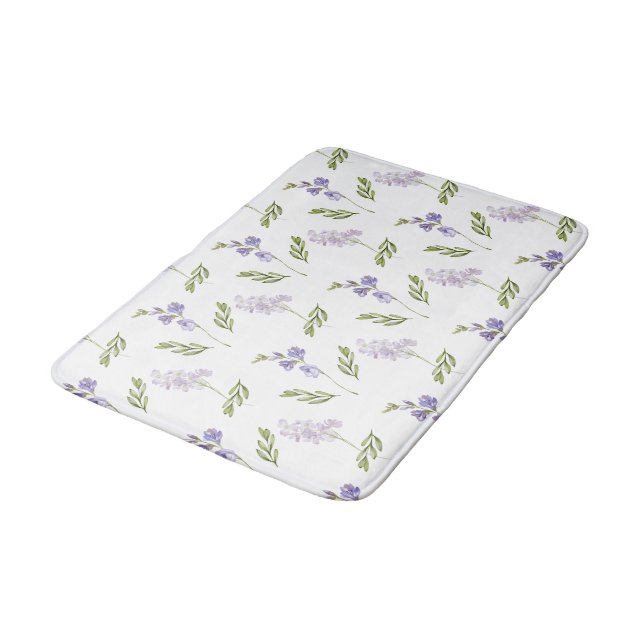 Lavendel-Wildblumen-Aquarell-Blumenmuster  Badematte (Schrägansicht)