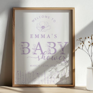 Lavendel-Wildblumen-Baby-Shower-Willkommensschild Poster