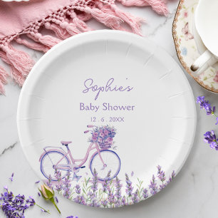 Lavendel-Wildblumen-Fahrrad-Baby-Shower-Teller Pappteller