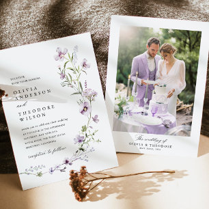 Lavendel-Wildblumen-Foto-Rücken-Hochzeit Einladung