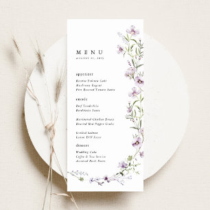 Lavendel-Wildblumen-Hochzeitsempfang-Abendessen Menükarte