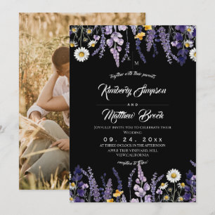 Lavendel & Wildblumen Rustikale Gartenhochzeit Einladung