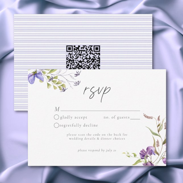 Lavendel-Wildblumengarten Romantische Weiße Hochze RSVP Karte (Lavender Wildflower Garden Romantic White Wedding QR Code RSVP Card)
