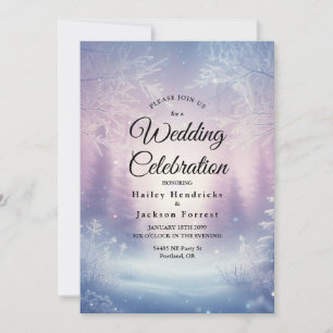 Lavendel Winter Schneefall Serenade Hochzeit Einladung