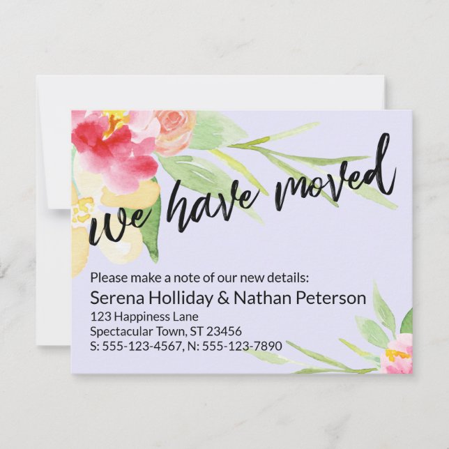 Lavendel Wir haben Wasserfarbenkarte verschoben Mitteilungskarte (Vorderseite)