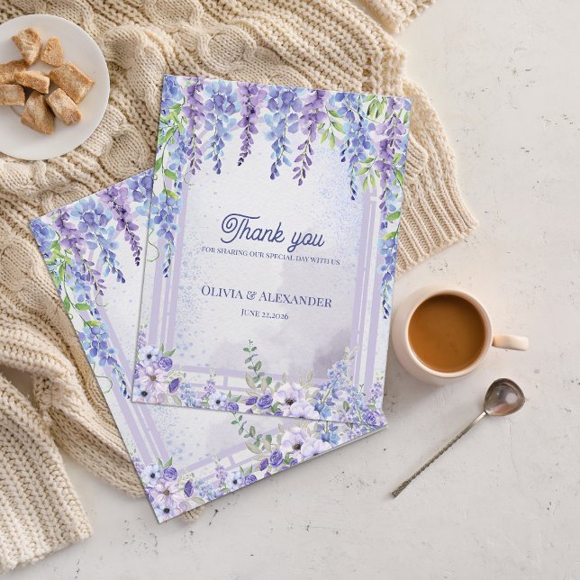 Lavendel Wisteria Blumenbogen Hochzeit Danke Postkarte (Lavender Wisteria Floral Arch Wedding Thank You Card | Romantic Purple Garden Wedding Thank You)