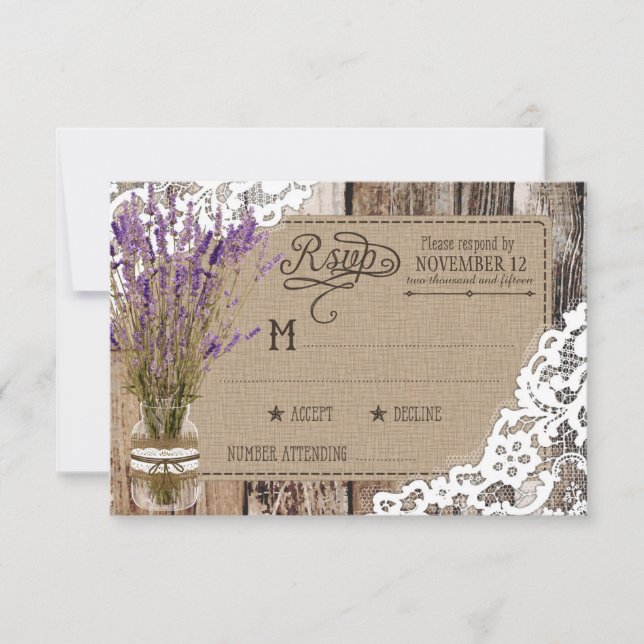 Lavendel Wood Lace Rustic RSVP Card (Vorderseite)