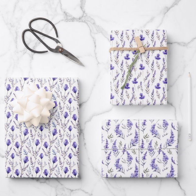 Lavendel-Wrapping Paper Lavendel-Blume Geschenkpapier Set (Vorderseite)