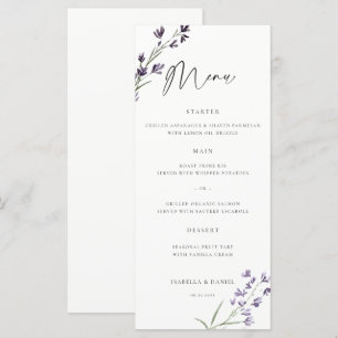 Lavendel Zartes Wasserfarben Elegantes Chic Hochze Menükarte