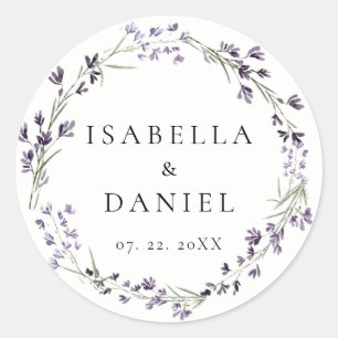 Lavendel zartes Wasserfarben-Elegantes Chic-Hochze Runder Aufkleber