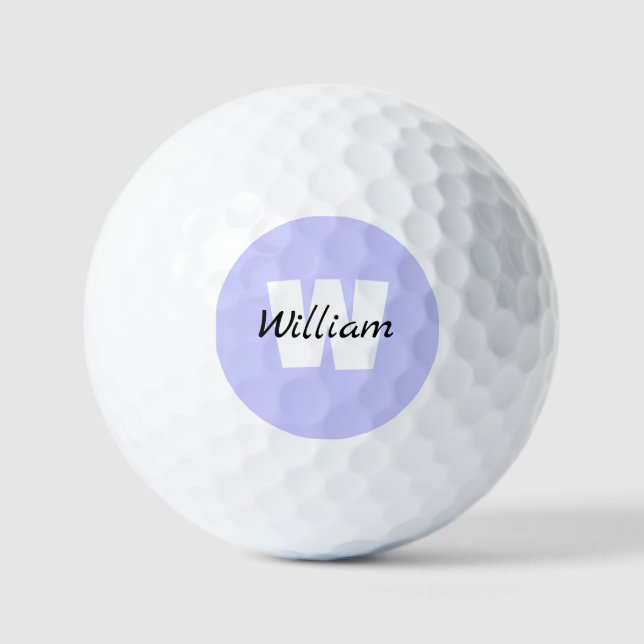Lavendelblau | Eleganter schwarzer Name und weißer Golfball (Vorderseite)