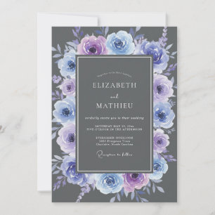 Lavendelblaue botanische Hochzeit im Blumenstil Einladung