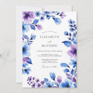 Lavendelblaue malerische Floral-Hochzeit Einladung