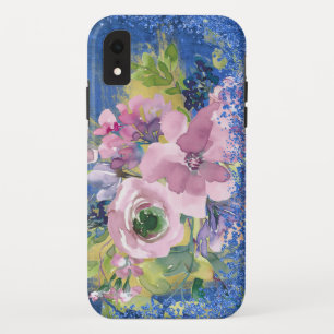 Lavendelblaue Wasserfarben-Blumen Glitter Case-Mate iPhone Hülle