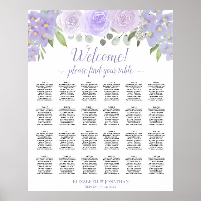 Lavendelblume 24 Tabelle Hochzeitstabelle Poster (Vorne)