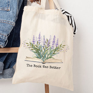 Lavendelblume wächst aus Buchlesezitat Tragetasche