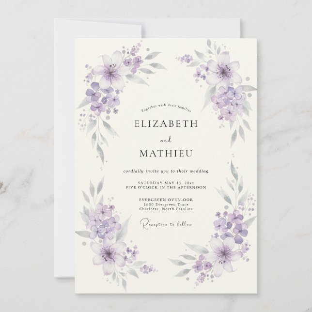 Lavendelblüten-Bogen-Hochzeit Einladung (Vorderseite)