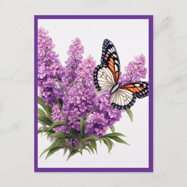 LAVENDELBLÜTEN MIT SCHMETTERLING POSTKARTE (Vorderseite)