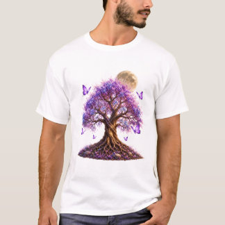 Lavendelblüten-Mondbaum-Weißes T-Shirt