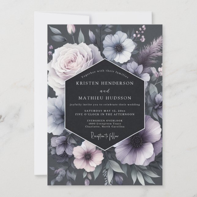 Lavendelblüten Moody Romance Hochzeit Einladung (Vorderseite)
