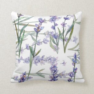 Lavendelblüten-Pflanze Wasserfarben Kunst Blaue Fl Kissen