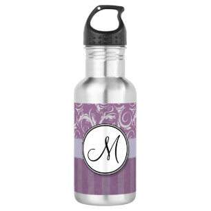 Lavendelblüten-Wehen & Streifen mit Monogramm Edelstahlflasche