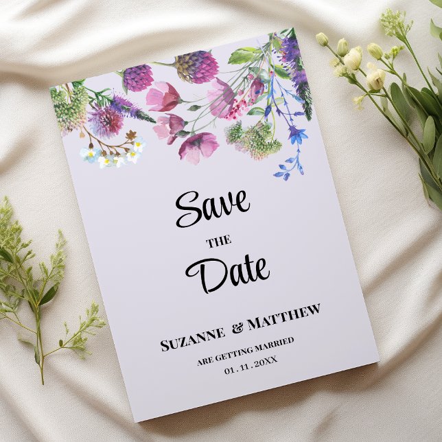 Lavendelfeder lila Wildblume Save the Date Einladung (Lavender purple wildflower spring Save the Date)