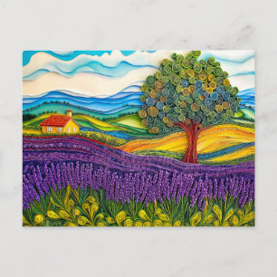 Lavendelfeld in der Provence im Quilling-Stil Postkarte