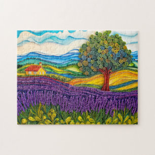 Lavendelfeld in der Provence im Quilling-Stil Puzzle
